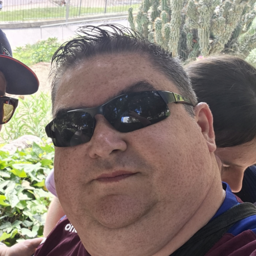 Selfie with altered appearance outdoors